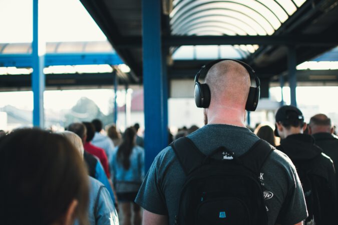 man with backpack and headphone